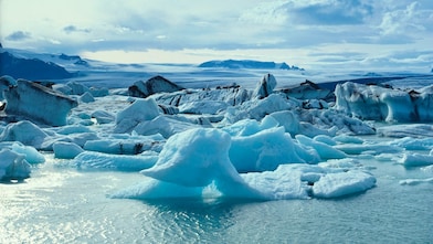 Glaciers floating on arctic water