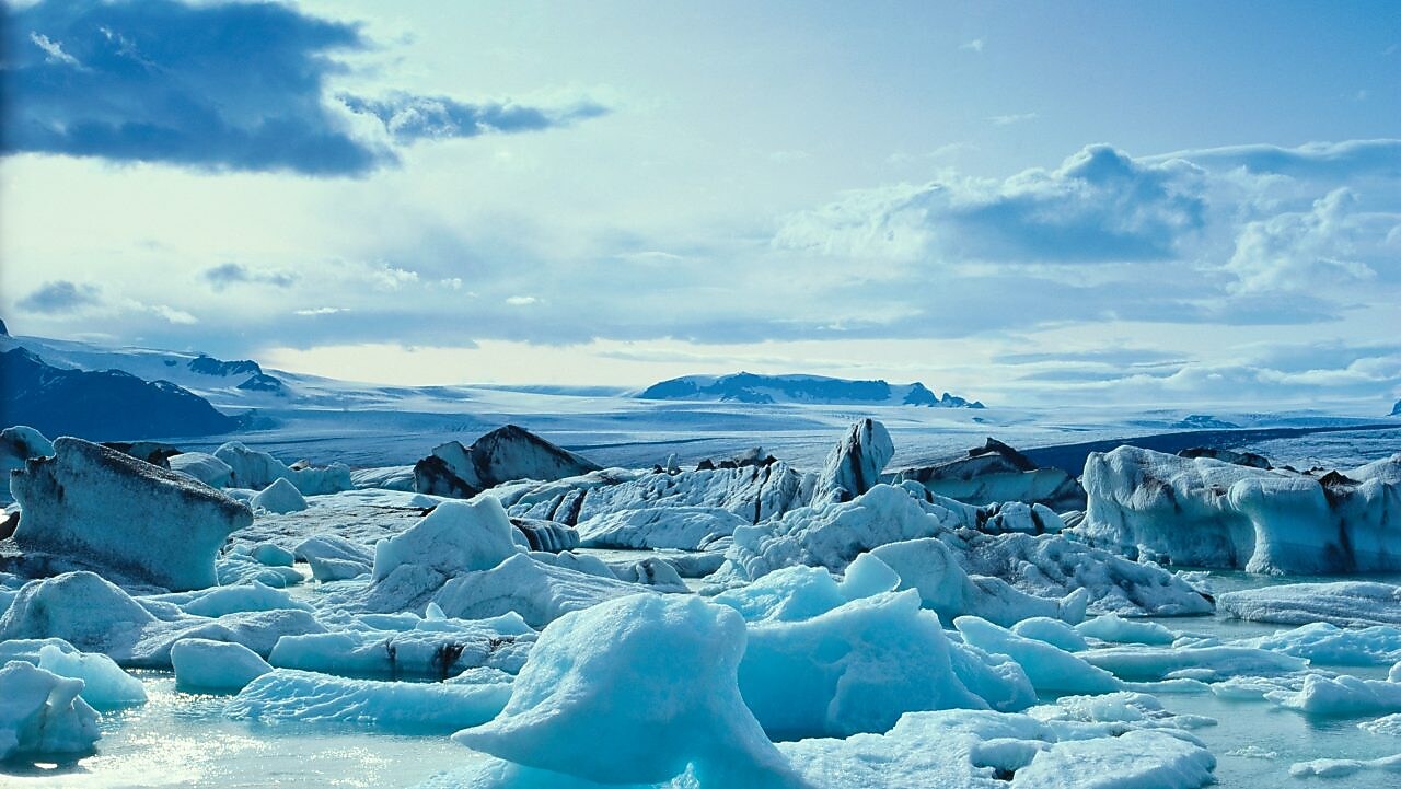 Glaciers floating on arctic water