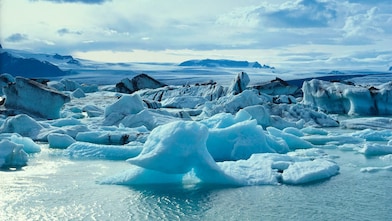 Glaciers floating on arctic water
