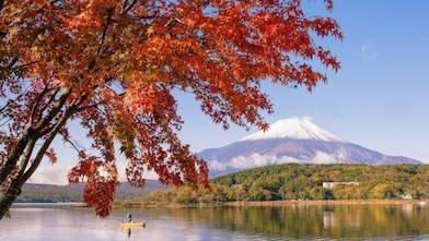 Lake with snow topped mountain in the distance