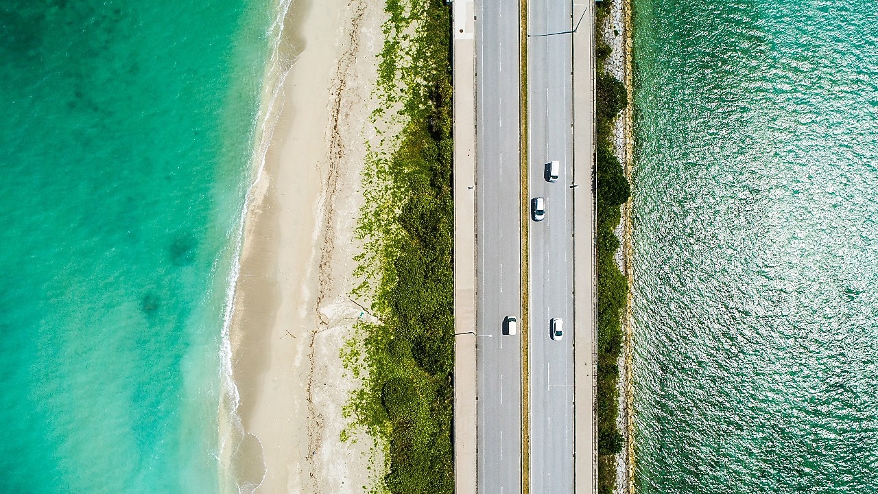 Road by the sea, with beach