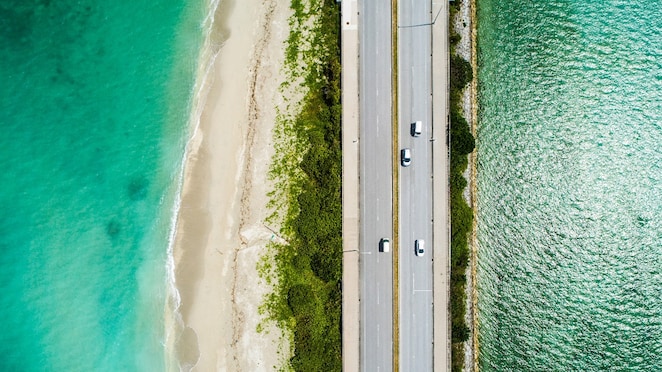 Road by the sea, with beach